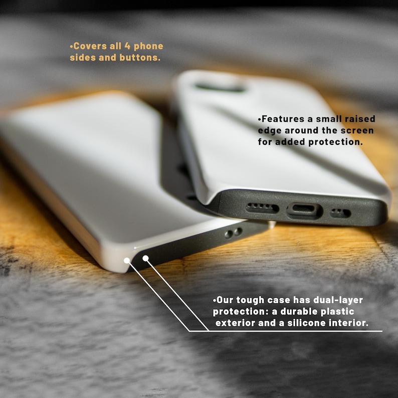 Puede incluir: Funda de tel&eacute;fono blanca con un borde elevado alrededor de la pantalla para mayor protecci&oacute;n. La funda cubre los cuatro lados y los botones. La funda est&aacute; hecha de un exterior de pl&aacute;stico duradero y un interior de silicona.