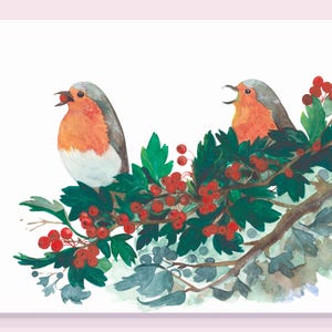 Illustration des rouges-gorges. Aquarelle aux couleurs raffinées sur papier fine art