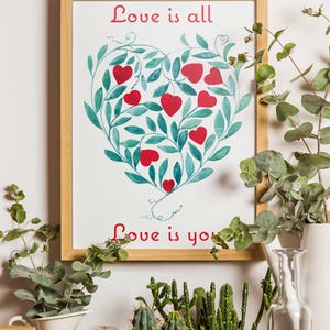 4 illustrations coeur, pour fêtez l'Amour toute l'année!  aquarelles imprimées