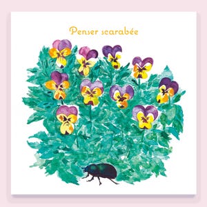 Aquarelle "penser scarabée"  reproduction imprimée.