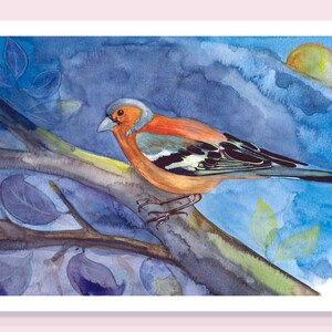 Illustration, pinson des arbres, Aquarelle imprimée sur papier beaux art