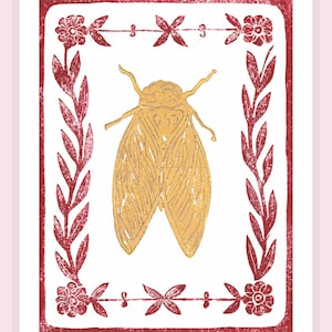 Illustration La cigale d'or, reproduction d'une linogravure