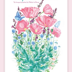 Affiche et carte, Bouquet de Pavots roses aquarelle imprimée