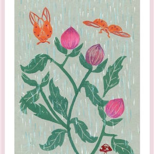 Fleurs de printemps et coccinelles butineuses, 2 cartes fraiches comme le printemps