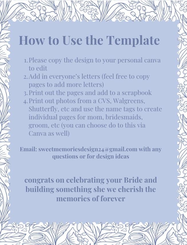 Letters to the Bride Scrapbook Template Personalized Wedding Gift