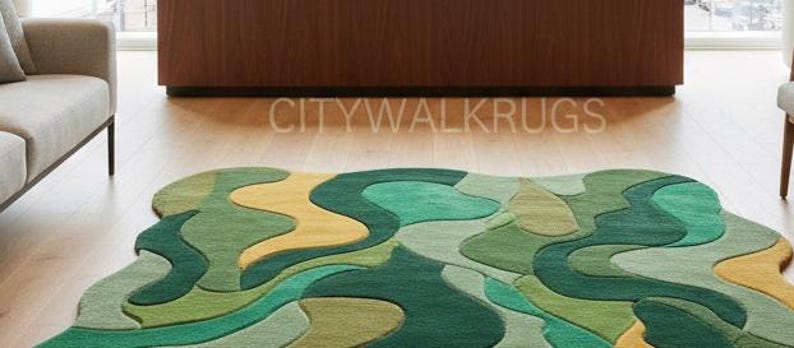 Patterned Green Rug Abstract Design Hand-tufted Abstract Green Rug – Irregular Modern Area Rug - Etsy