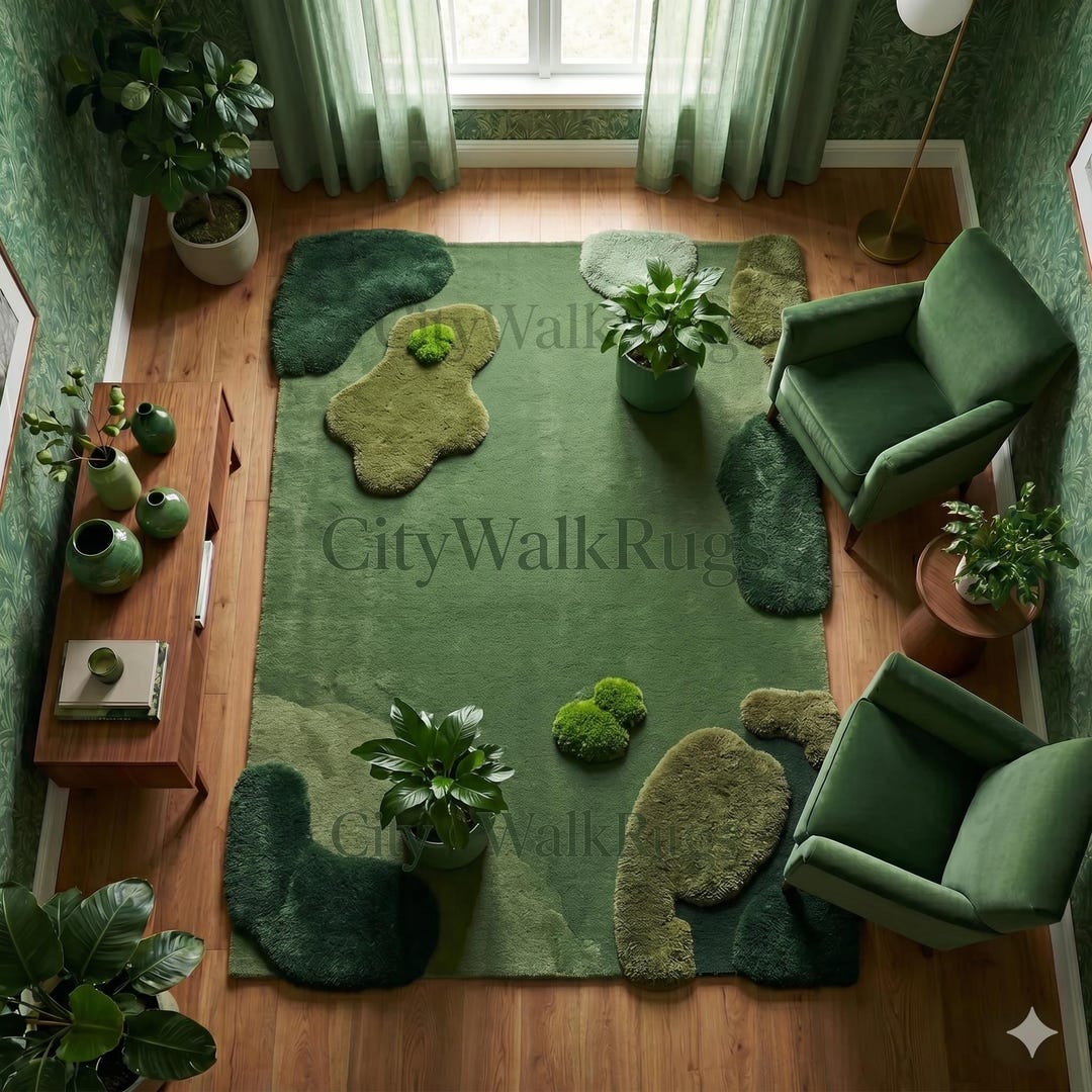 Handmade 3D Moss Forest Floor Area Rug Green Tufted Carpet for Living ...