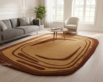 Hand-Tufted Abstract Rug: Brown Beige Modern Art Carpet