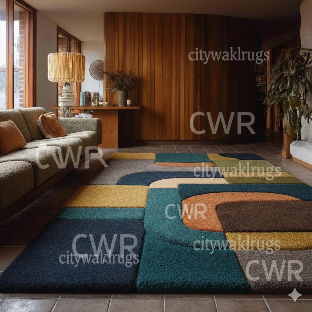 Handmade Tufted Wool Area Rug Modern Abstract Geometric Floor Carpet ...