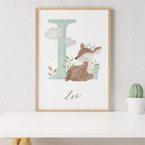 Roman initial for children, personalized watercolor print for baby