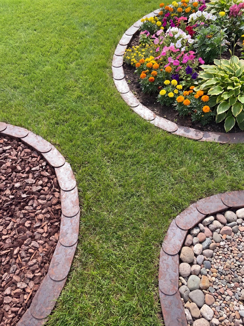 Premium Rasenkante Metall Rostoptik Cortenstahl Garten Beetumrandung Mähroboterfreundlich langlebige Beeteinfassung Bild 5