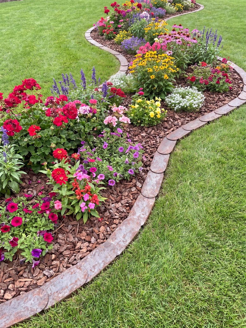 Premium Rasenkante Metall Rostoptik Cortenstahl Garten Beetumrandung Mähroboterfreundlich langlebige Beeteinfassung Bild 2