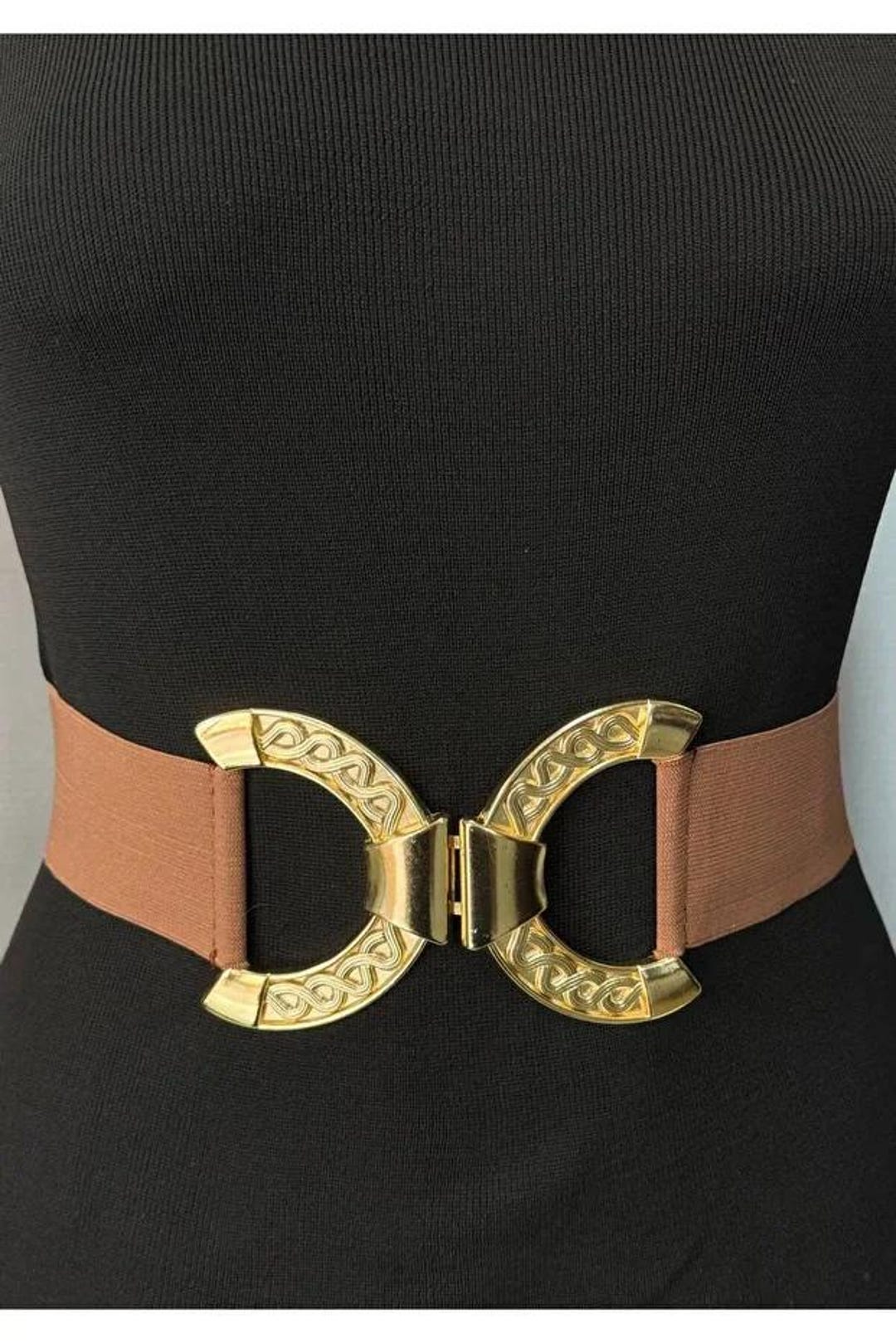 Elastic Corset Belt With Gold Buckle: Wide Stretch Fashion  display picture 3