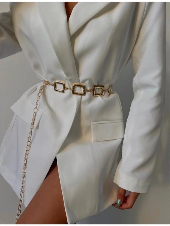 Gold Chain Belt: Square Link Waist Accessory, Adjustable  display picture 2