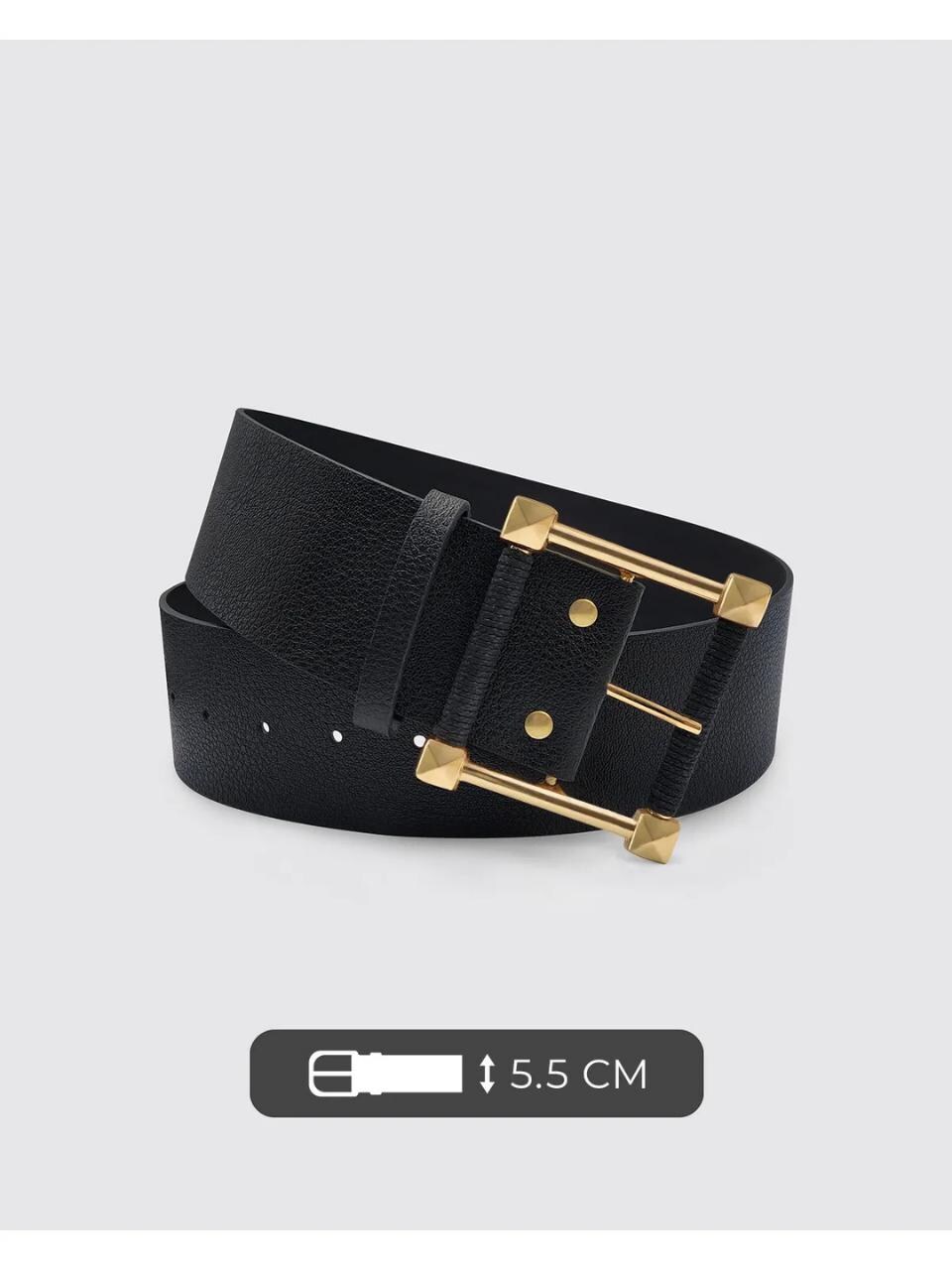 Wide Tan Vegan Leather Belt: Gold Buckle Statement Belt - Etsy display picture 2