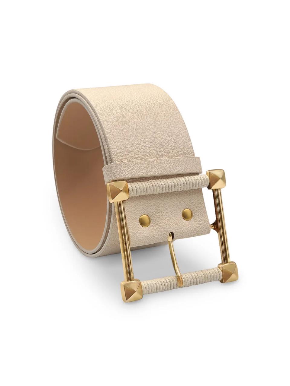 Wide Tan Vegan Leather Belt: Gold Buckle Statement Belt - Etsy display picture 2
