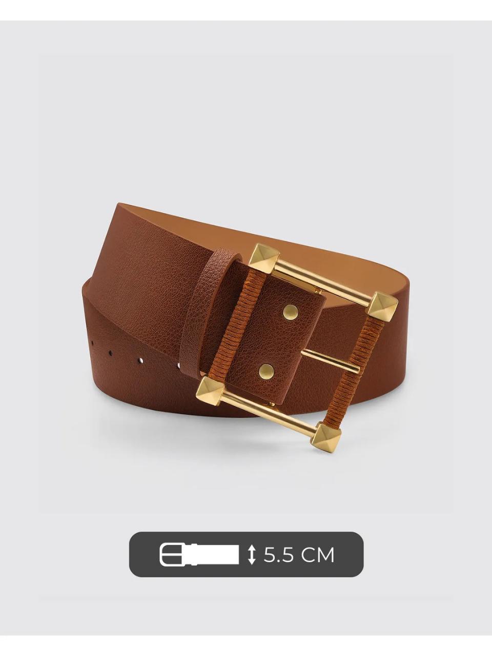 Gold Oversized Vegan Leather Statement Belt Wide Tan Vegan Leather Belt: Gold Buckle Statement Belt - Etsy main image 3