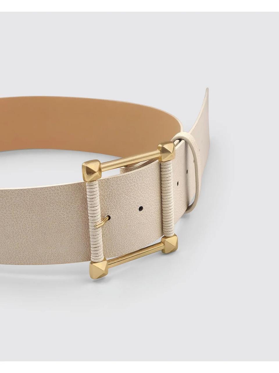 Wide Tan Vegan Leather Belt: Gold Buckle Statement Belt - Etsy display picture 2