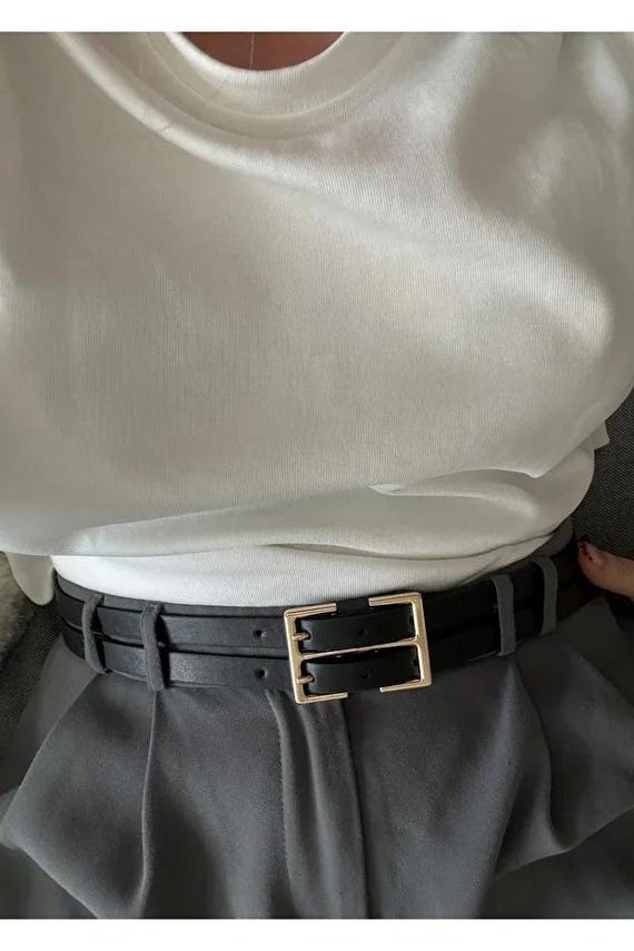 Double Faux Leather Waist Belt: Burgundy & Black, Silver or 