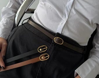 Luxe Vegan Leather Minimalist Skinny Belt Set Women main image 4