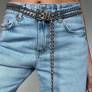 Double Silver Chain Belt: Adjustable Waist Fashion Accessory