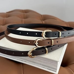 Black Vegan Leather High Waist Belt Dress Gold Tone Minimalist Oval Gold Buckle Vegan Leather Belt, Black Dress Belt - Etsy main image 4