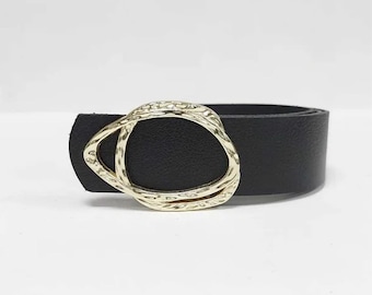 Genuine Leather Belt: Gold Buckle, Black or Tan, Adjustable Waist