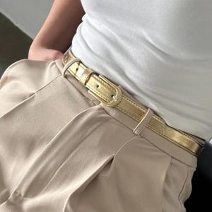 Metallic Faux Leather Belt: Skinny Gold Silver Waist Belt