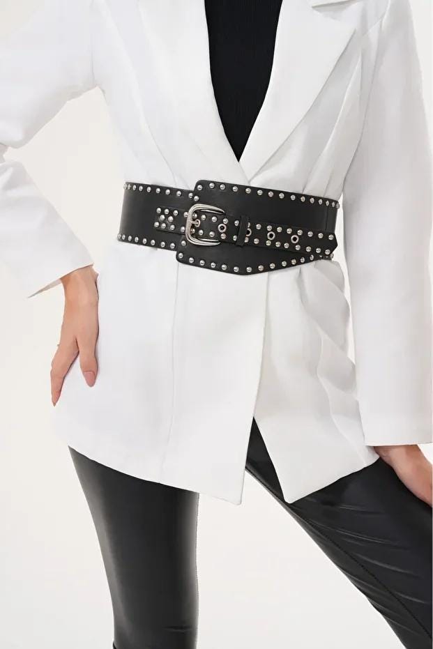 Vegan Leather Studded Corset Statement Belt - Black, Brown, White Leather Corset Belt - Black | Manière De Voir USA main image 3