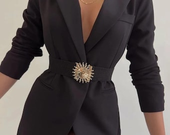 Elastic Waist Belt: Sun Buckle, Elegant Blazer Accessory
