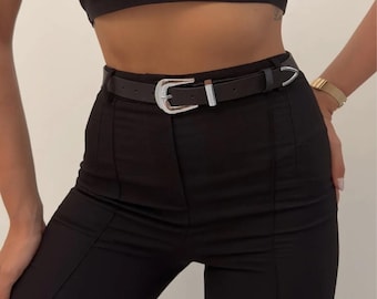 Black Faux Leather Belt: Elegant Unisex Accessory