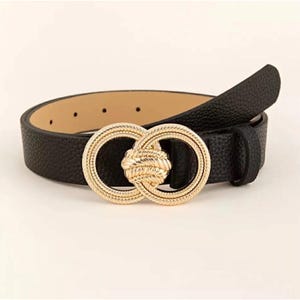 Wide Tan Vegan Leather Belt: Gold Buckle Statement Belt - Etsy display picture 1