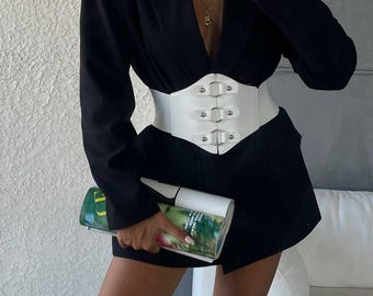 Elastic Waist Belt, White Corset Belt, Fashionable Accessory, Modern Belt, Adjustable Belt, Gift For Her, Elastic Belt, Women&#39;s Belt, Chic