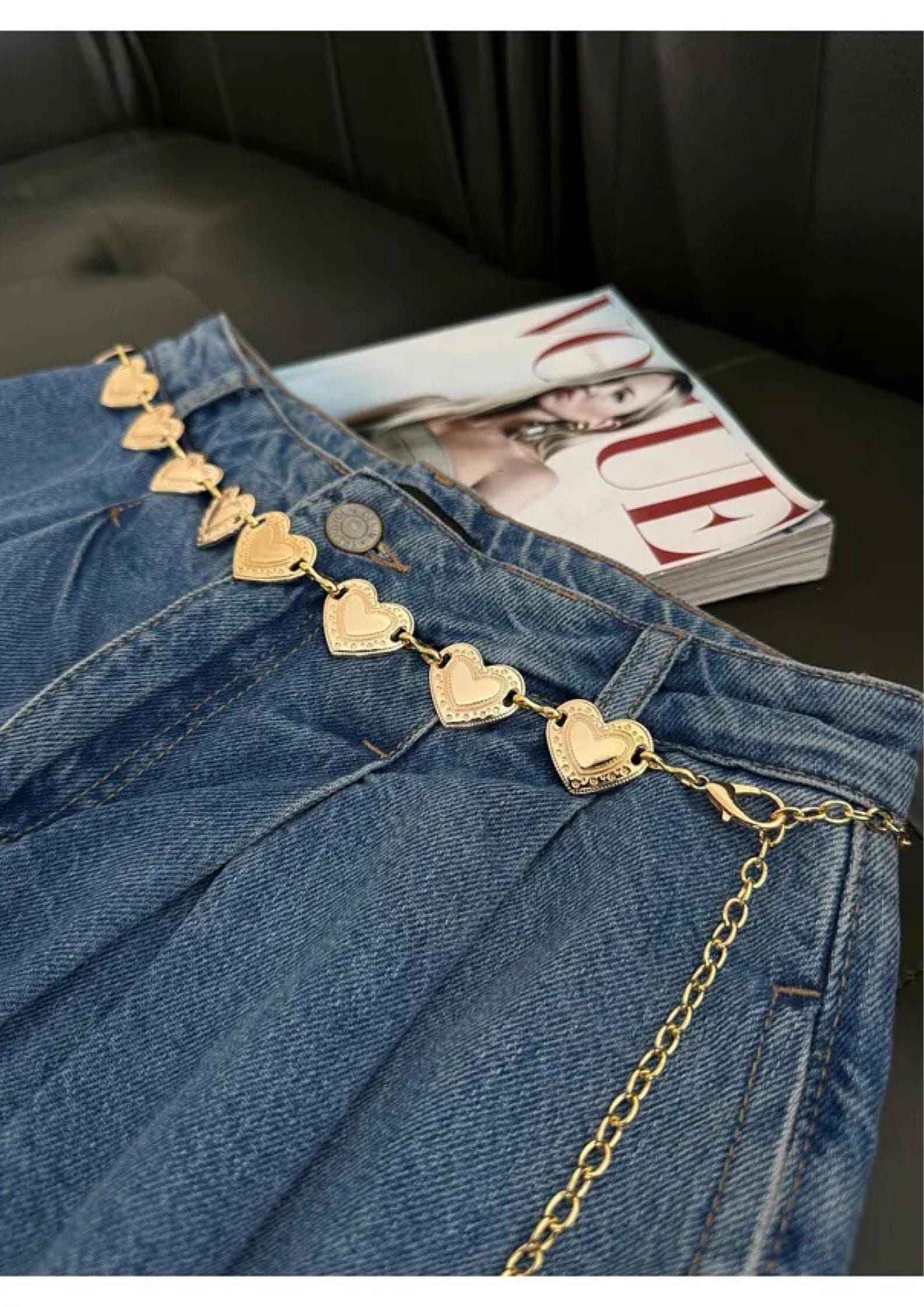Boho‎ Statement Belt Silver Gold Heart Charms Adjustable Waist Belt Heart Chain Belt: Gold or Silver Waist Chain, Boho Festival  main image 4