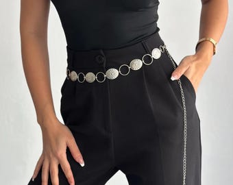 Unique, Silver Vintage Embellished Flower Chain Belt for 
