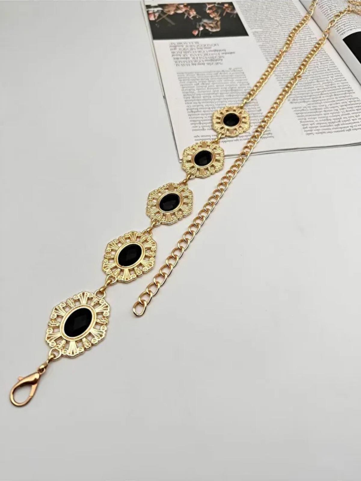 Black Stone & Gold Chain Belt: Women display picture 1