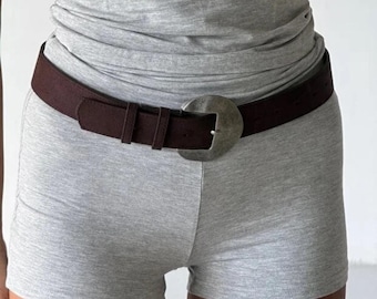 Suede Women's Belt, Wide Square Buckle, Modern Waist Accessory