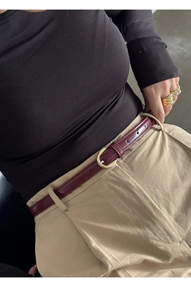 Vegan Leather Metal Skinny Statement Belt Women main image 2