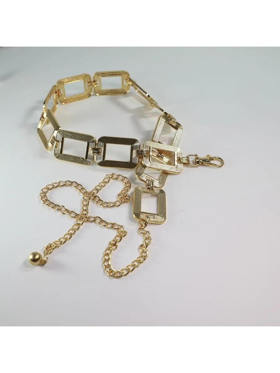 Gold metallic square link chain belt HIQUACC Metal Square Waist Chain for Women Square Link Belt  main image 2