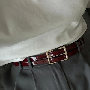 Double Faux Leather Waist Belt: Burgundy & Black, Silver or Gold Buckle