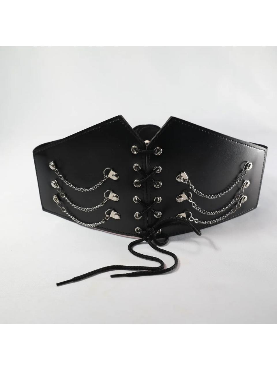 Faux Leather Corset Belt: Elastic Lace-up Chain Waist - Etsy  display picture 2