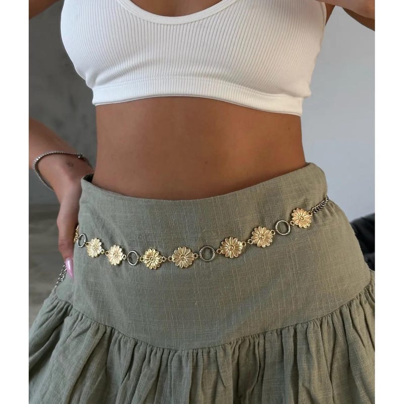 Gold Chain Quilted Waist Belt - Brown