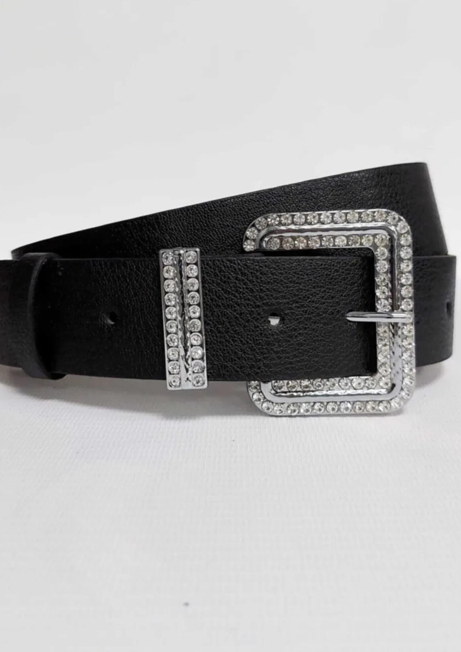 Rhinestone Buckle Belt: Black Faux Leather Glam Waist Belt  display picture 3