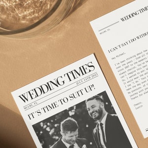 Modello di biglietto di proposta per lo sposo Sii il mio testimone di nozze Biglietto di giornale elegante Invito per lo sposo modificabile Regalo di nozze retrò per lo sposo