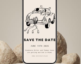 Plantilla de Evite para guardar la fecha / Invitación de boda digital / Invitación editable en Canva, invitación de WhatsApp por correo electrónico dibujada a mano, linda ilustración de fiesta