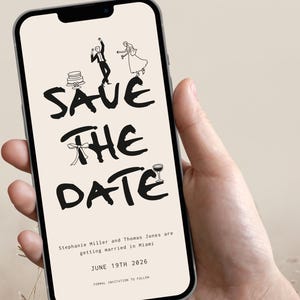 Save the Date Evite Template | Digital Wedding Invitation | Editable Canva Invite, Hand Drawn Email Whatsapp Invite, Cute Party Illustration