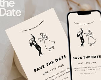 Save the Date Evite Template Invitation Wedding Invitation | Editable Canva Invite Hand Drawn Whatsapp Invite Cute Party Illustration Bundle