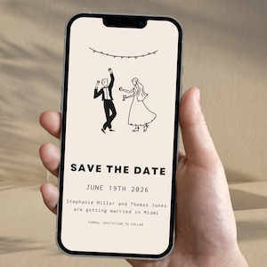 Modello di invito Save the Date / Invito di nozze digitale / Invito Canva modificabile, invito e-mail Whatsapp disegnato a mano, illustrazione carina per feste