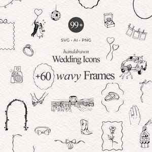 99 Hand Drawn Wedding Icons SVG, Wedding Timeline Clipart Wedding Illustrations PNG Line Art Wedding Icons Champagne Illustrations Doodle