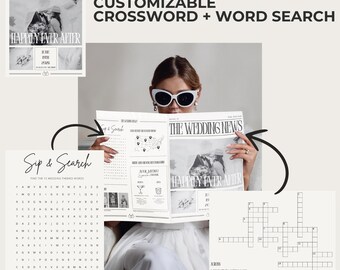 Newspaper Wedding Program Template, Editable Wedding Newspaper Program, Printable Wedding Infographic, Folded Wedding Day Program, Crossword